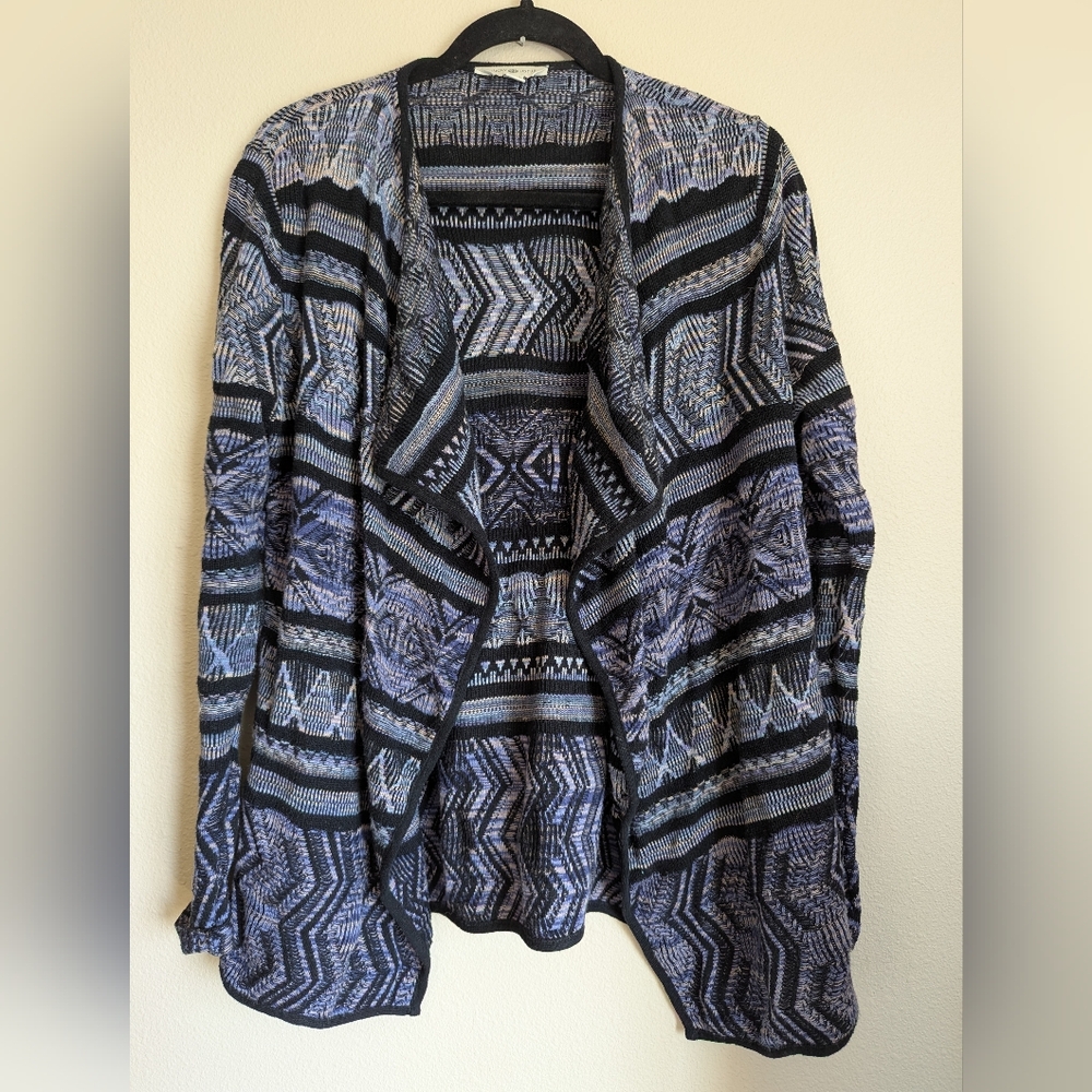 Lucky Lotus Black and Gray Geometric Cardigan Sweater Size S